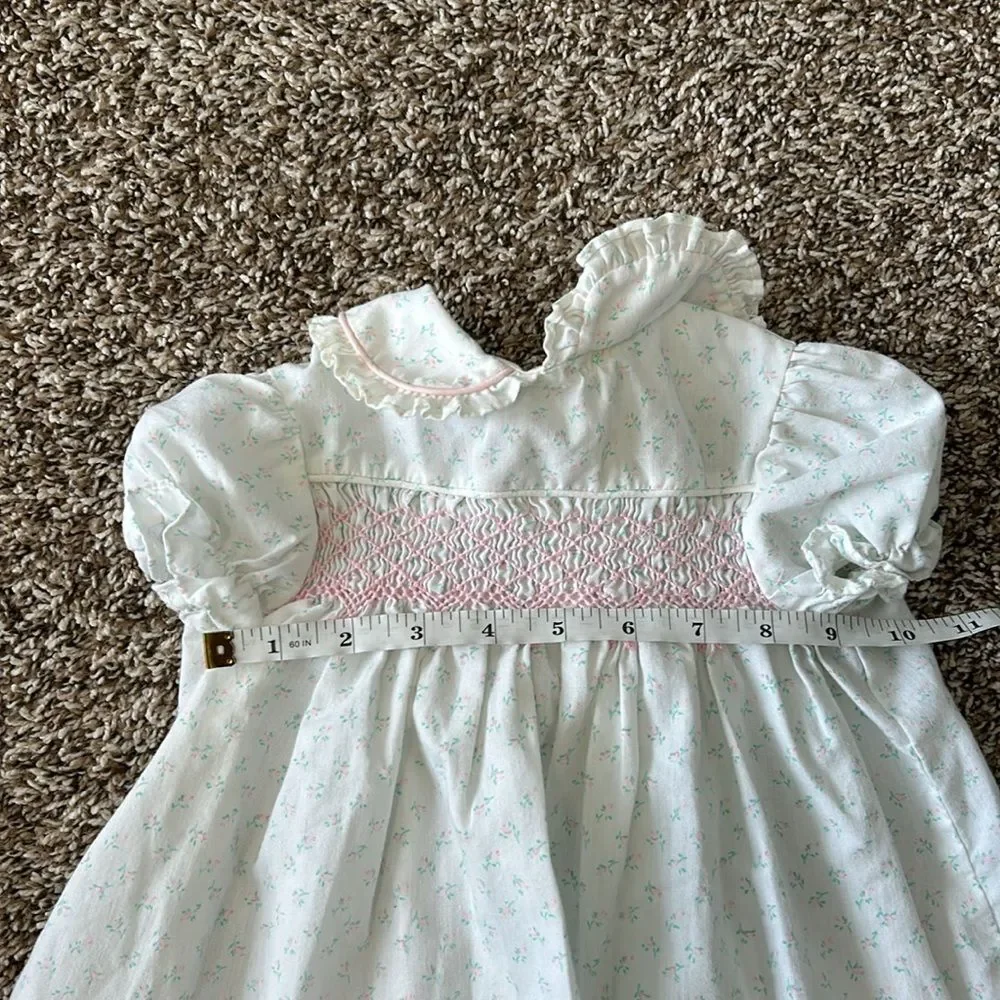 Vintage Polly Flinders Pink Green Formal Shortsleeve Floral Embroidered Dress